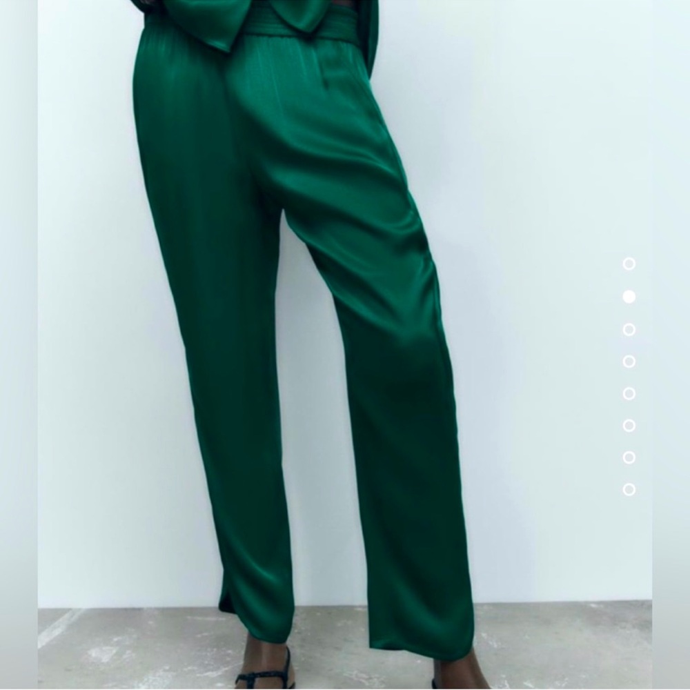 ZARA Emerald Satin Tuxedo Trim Pants
